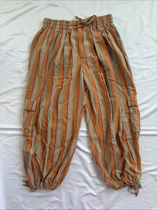 Free People Pants - Free People Striped Cargo Harem Pants - Orange/Tan